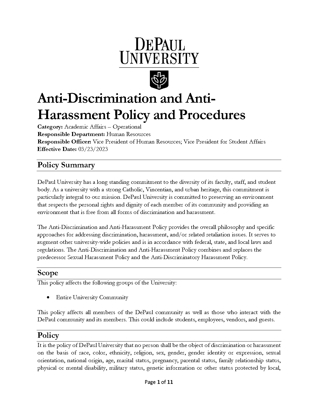 sample anti discrimination and anti harassment policy