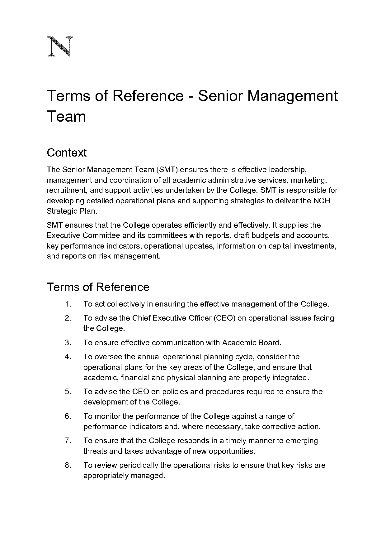 senior leadership team terms of reference